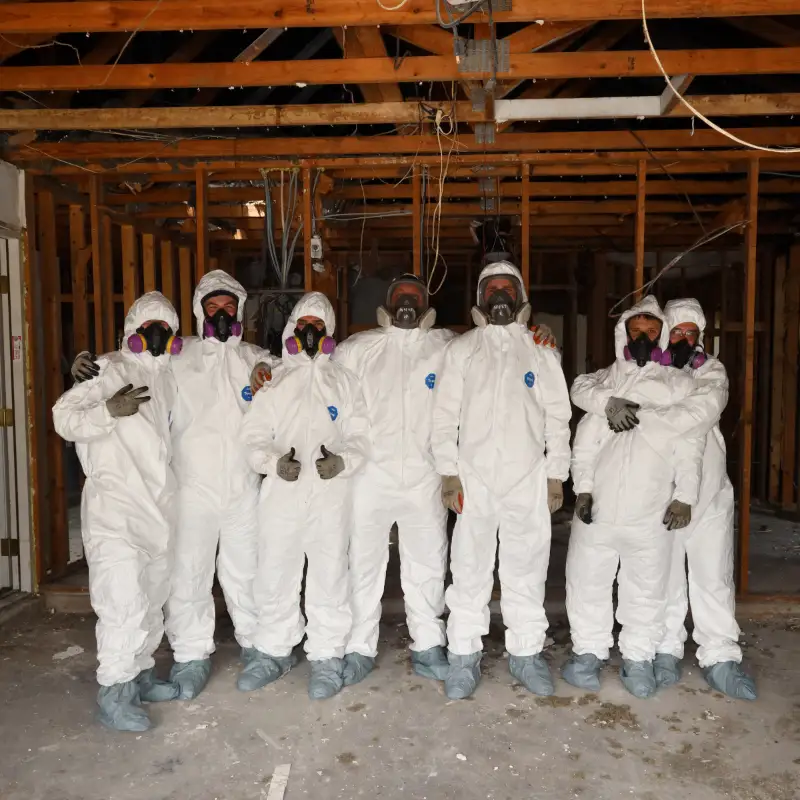 Our team in Tyvek suits during a restoration project
