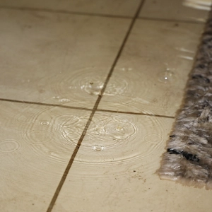 Flooded bathroom with water rings